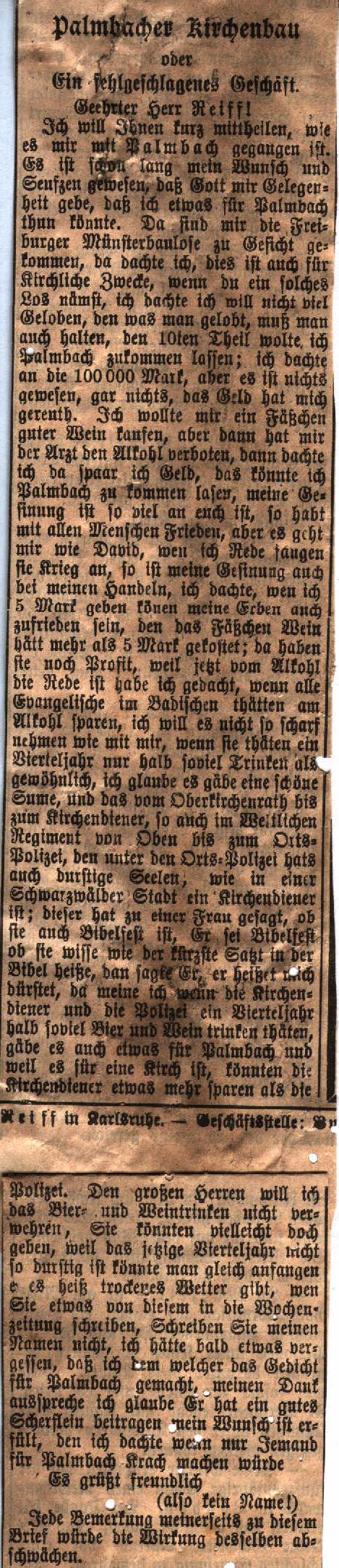Zeitungsbericht zum Kirchenbau 1906